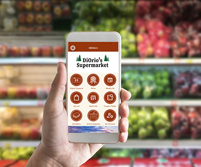 hand holding a phone with the Diorios mobile app shown