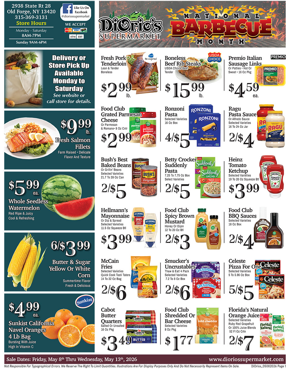 Weekly ad page 1. Call 315-369-3131 with questions