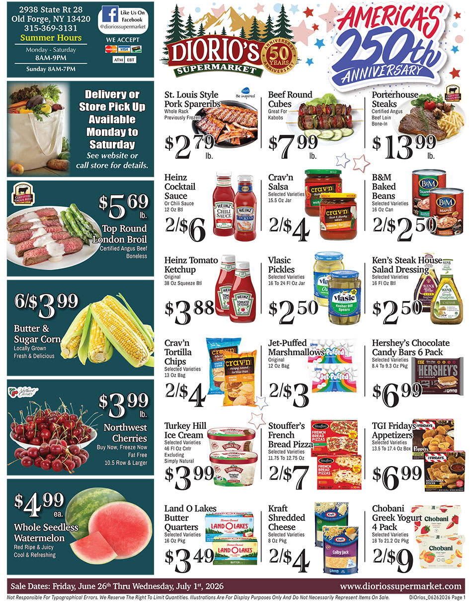 Weekly ad page 1. Call 315-369-3131 with questions