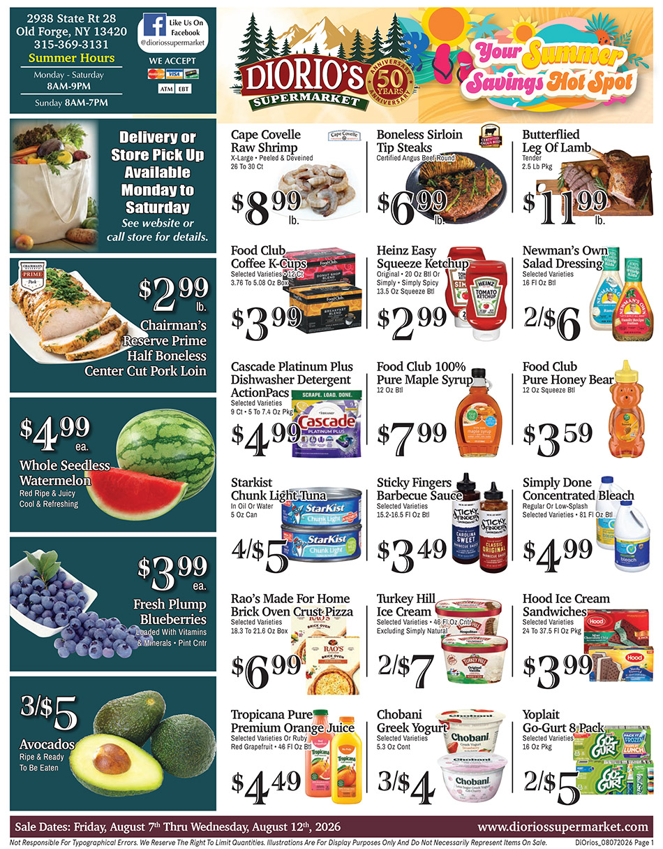Weekly ad page 1. Call 315-369-3131 with questions